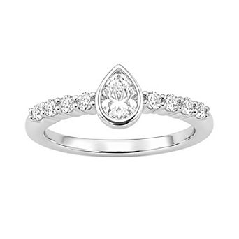 Jewelexcess Sterling Silver 1/2 Carat T.W. Lab-Grown Diamond Pear-Shape Ring