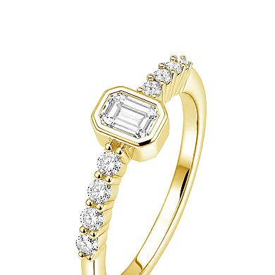 Jewelexcess Sterling Silver 1/2 Carat T.W. Lab-Grown Diamond Emerald-Cut Ring