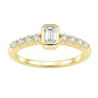 Jewelexcess Sterling Silver 1/2 Carat T.W. Lab-Grown Diamond Emerald-Cut Ring