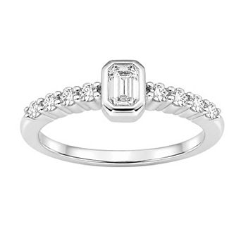 Jewelexcess Sterling Silver 1/2 Carat T.W. Lab-Grown Diamond Emerald-Cut Ring