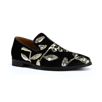 Men's Dress Loafers Velvet Sequin Embroidered Slip On Formal Party Shoes