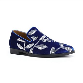 Men's Dress Loafers Velvet Sequin Embroidered Slip On Formal Party Shoes