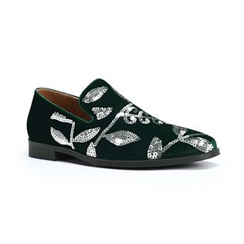 Men's Dress Loafers Velvet Sequin Embroidered Slip On Formal Party Shoes
