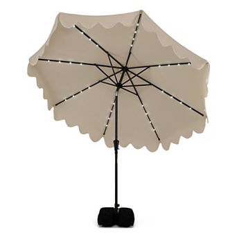 Outdoor Patio Umbrella with Solar LED Lights and Weighted Base