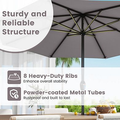 Outdoor Heavy Duty Market Umbrella with Crank Handle and 8 Sturdy Ribs