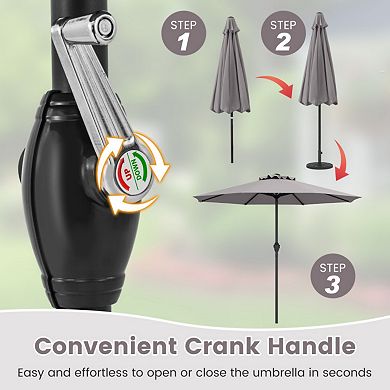 Outdoor Heavy Duty Market Umbrella with Crank Handle and 8 Sturdy Ribs