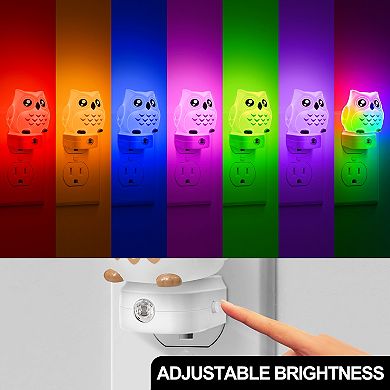 LED Owl Night Light, Plug In, for Kids, 3D, 8 Color Changing and 3000K White, Dusk to Dawn