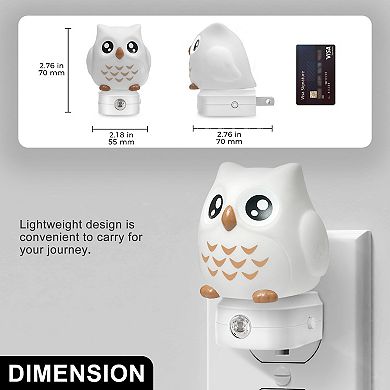 LED Owl Night Light, Plug In, for Kids, 3D, 8 Color Changing and 3000K White, Dusk to Dawn