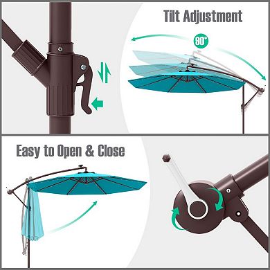 10 Ft Patio Umbrella Offset Cantilever Umbrella with 40 Solar Powered Lights