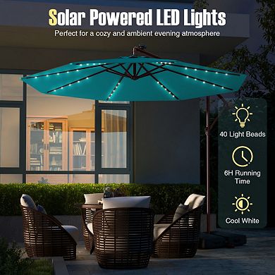 10 Ft Patio Umbrella Offset Cantilever Umbrella with 40 Solar Powered Lights