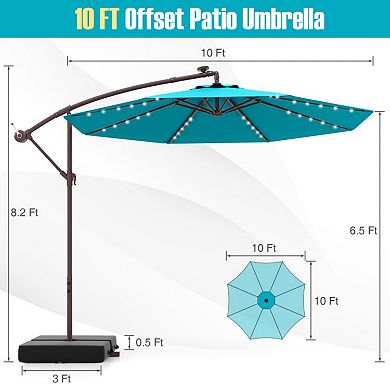 10 Ft Patio Umbrella Offset Cantilever Umbrella with 40 Solar Powered Lights
