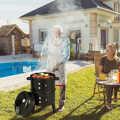 3 in 1 Charcoal BBQ Grill Combo with Built In Thermometer