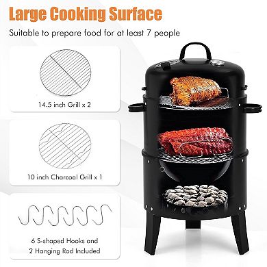 3 in 1 Charcoal BBQ Grill Combo with Built In Thermometer