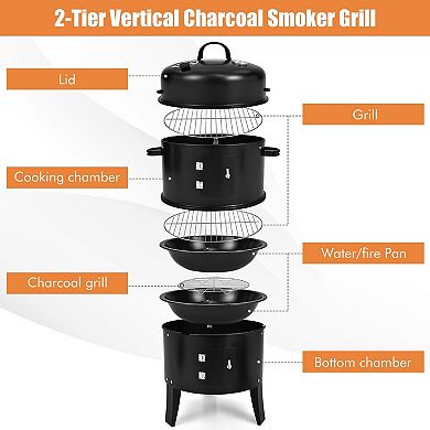3 in 1 Charcoal BBQ Grill Combo with Built In Thermometer