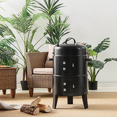 3 in 1 Charcoal BBQ Grill Combo with Built In Thermometer