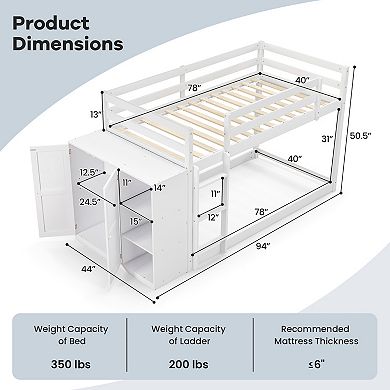 Twin Bunk Bed with Convertible Bookcase and Built-In Ladder