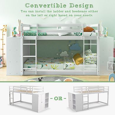 Twin Bunk Bed with Convertible Bookcase and Built-In Ladder