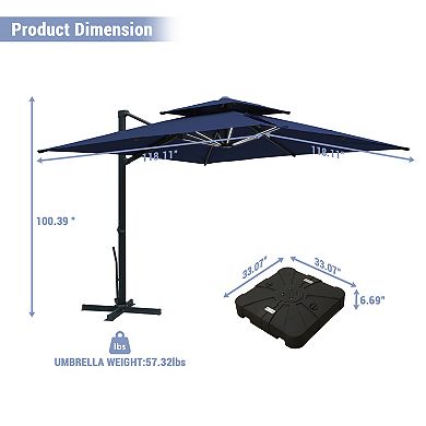 Clihome 10x10ft Double Top Cantilever Umbrella with LED Lights Rectangular Crank Market Umbrella