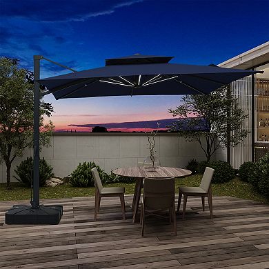 Clihome 10x10ft Double Top Cantilever Umbrella with LED Lights Rectangular Crank Market Umbrella