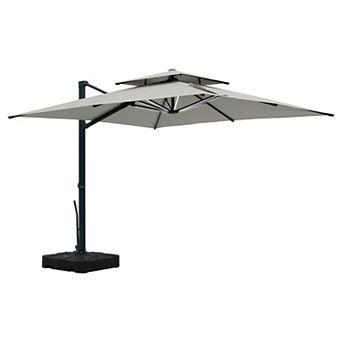 Clihome 10x10ft Double Top Cantilever Umbrella with LED Lights Rectangular Crank Market Umbrella