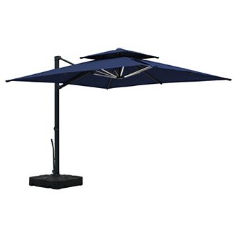 Clihome 10x10ft Double Top Cantilever Umbrella with LED Lights Rectangular Crank Market Umbrella