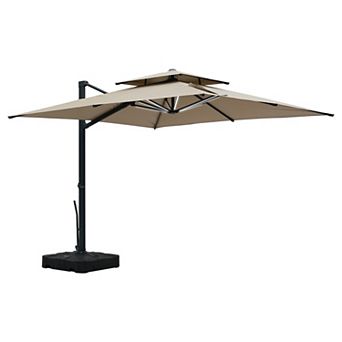 Clihome 10x10ft Double Top Cantilever Umbrella with LED Lights Rectangular Crank Market Umbrella