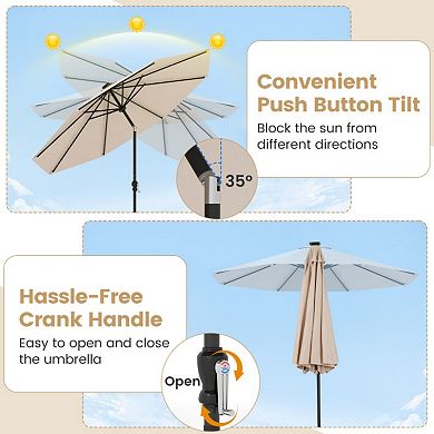 10 Feet Solar Patio Umbrella with Multi Colored LED Lights and Tilt Adjustment