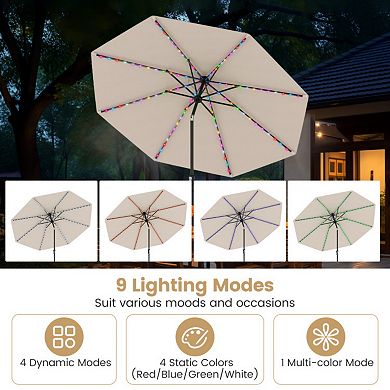10 Feet Solar Patio Umbrella with Multi Colored LED Lights and Tilt Adjustment