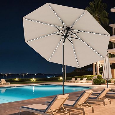 10 Feet Solar Patio Umbrella with Multi Colored LED Lights and Tilt Adjustment