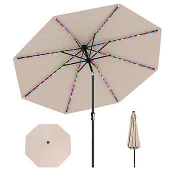 10 Feet Solar Patio Umbrella with Multi Colored LED Lights and Tilt Adjustment