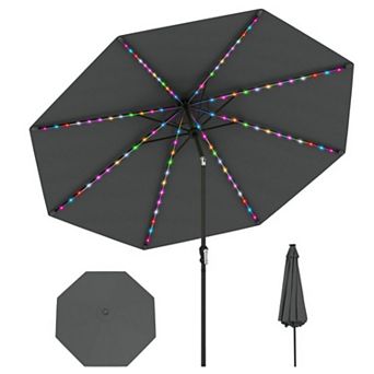 10 Feet Solar Patio Umbrella with Multi Colored LED Lights and Tilt Adjustment