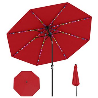 10 Feet Solar Patio Umbrella with Multi Colored LED Lights and Tilt Adjustment