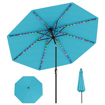 10 Feet Solar Patio Umbrella with Multi Colored LED Lights and Tilt Adjustment