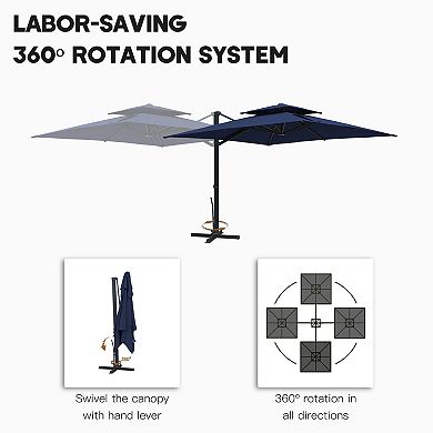 Clihome 10x10ft Double Top Cantilever Umbrella Rectangular Crank Market Umbrella