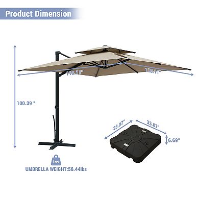 Clihome 10x10ft Double Top Cantilever Umbrella Rectangular Crank Market Umbrella