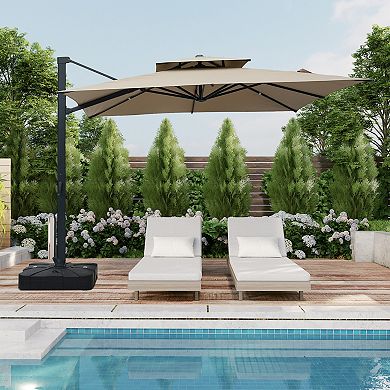 Clihome 10x10ft Double Top Cantilever Umbrella Rectangular Crank Market Umbrella