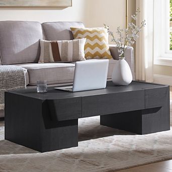 Modern Coffee Table with Storage Drawer, 47" Large Wooden Center Table for Living Room, Farmhouse