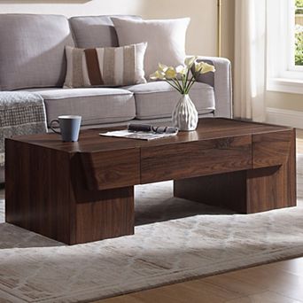 Modern Coffee Table with Storage Drawer, 47" Large Wooden Center Table for Living Room, Farmhouse