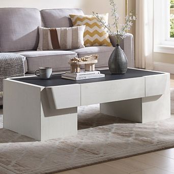 Modern Coffee Table with Storage Drawer, 47" Large Wooden Center Table for Living Room, Farmhouse