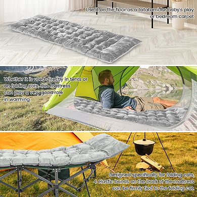 75 x 27.5 Inch Gray Camping Cot Pad with Soft Breathable Velvet Surface