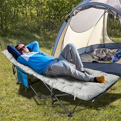 75 x 27.5 Inch Gray Camping Cot Pad with Soft Breathable Velvet Surface