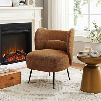 Modern Accent Chair with Pillow, Upholstered Lounge Arm Chair w/ Metal Legs for Living Room Bedroom