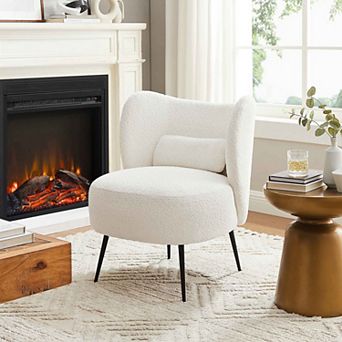 Modern Accent Chair with Pillow, Upholstered Lounge Arm Chair w/ Metal Legs for Living Room Bedroom