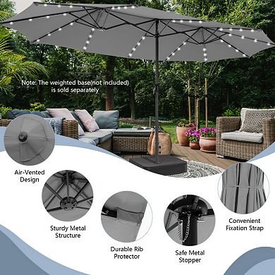 15 Feet Twin Patio Umbrella with 48 Solar LED Lights