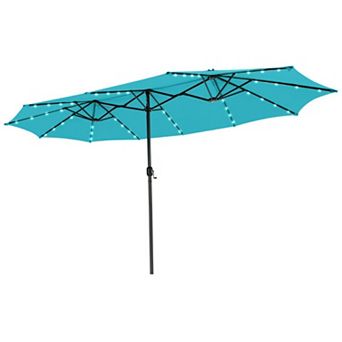 15 Feet Twin Patio Umbrella with 48 Solar LED Lights