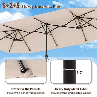 13 FT Large Patio Umbrella with LED Solar Lights and Crank Handle