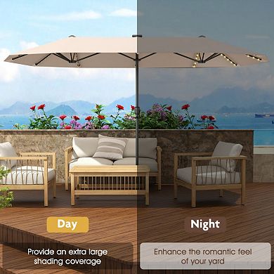 13 FT Large Patio Umbrella with LED Solar Lights and Crank Handle