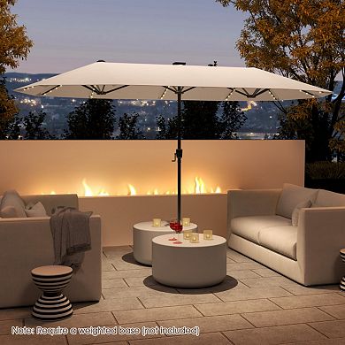 13 FT Large Patio Umbrella with LED Solar Lights and Crank Handle