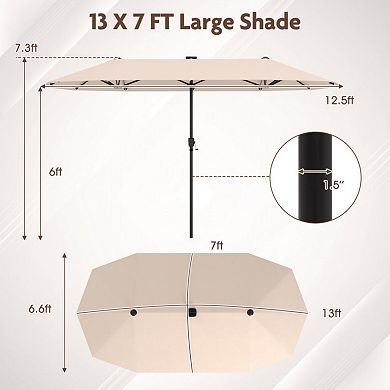13 FT Large Patio Umbrella with LED Solar Lights and Crank Handle