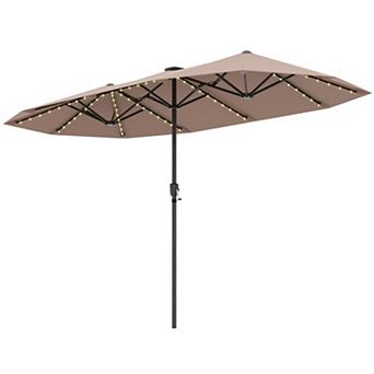 13 FT Large Patio Umbrella with LED Solar Lights and Crank Handle